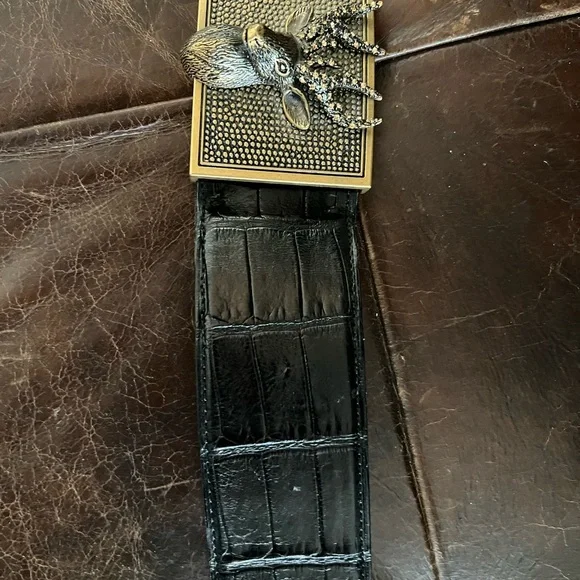 Ralph Lauren Brass Stag Head Alligator Belt - Picture 5 of 12